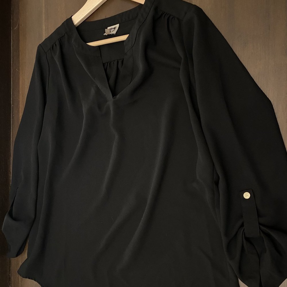 Anne Klein Black Long Sleeve Blouse